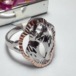2Tone Animal silhouettes mirror frame Sterling Silver/14Kt Rose Gold Ring #16887